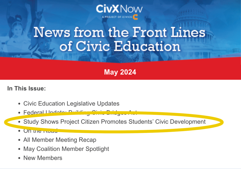 CivXNow: Study Shows Project Citizen Promotes Students' Civic Development