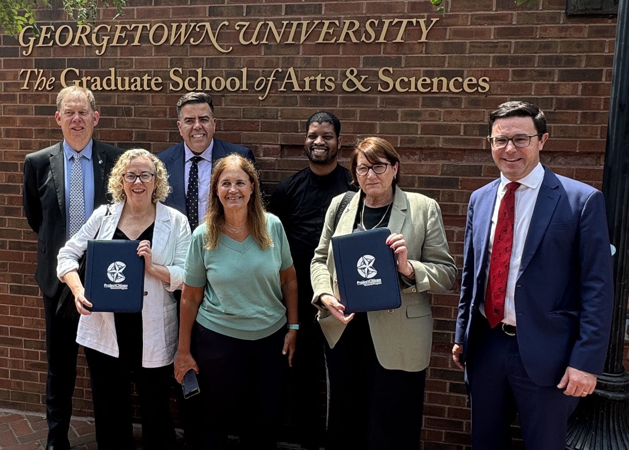Australian parliamentary delegation visits Dr. Diana Owen, Director of CERL, and Bradlee Sutherland, CERL Research Specialist, at Georgetown University.