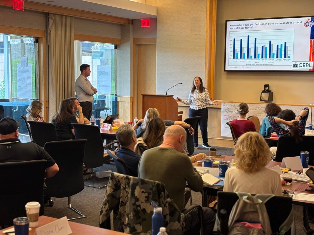 Diana Owen speaks at Project Community workshop in Philadelphia in April 2025.