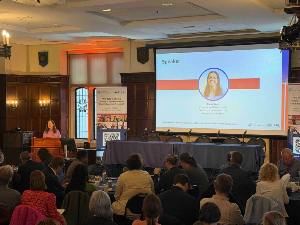 Dr. Diana Owen speaks at the We the People symposium.