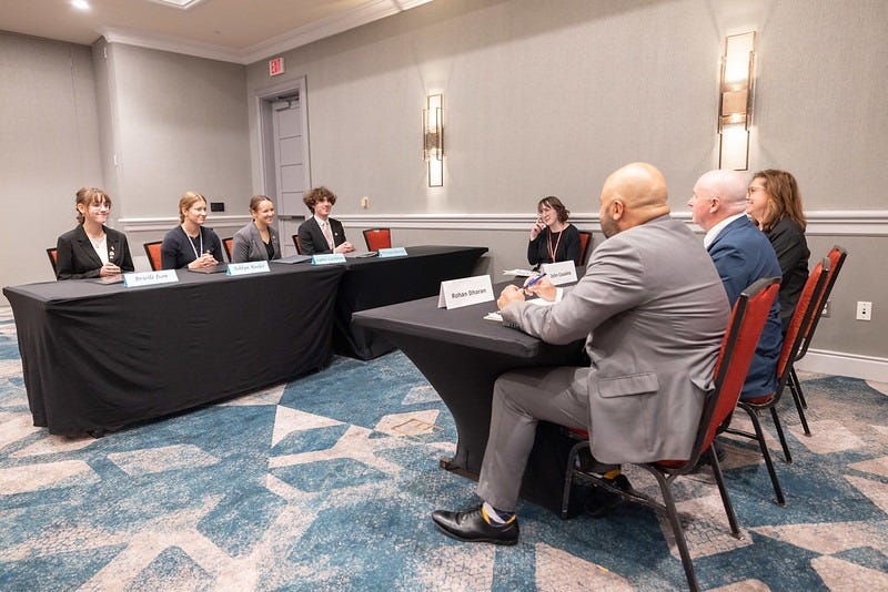 Students from Mountain View High School, Arizona, present to a panel of judges.