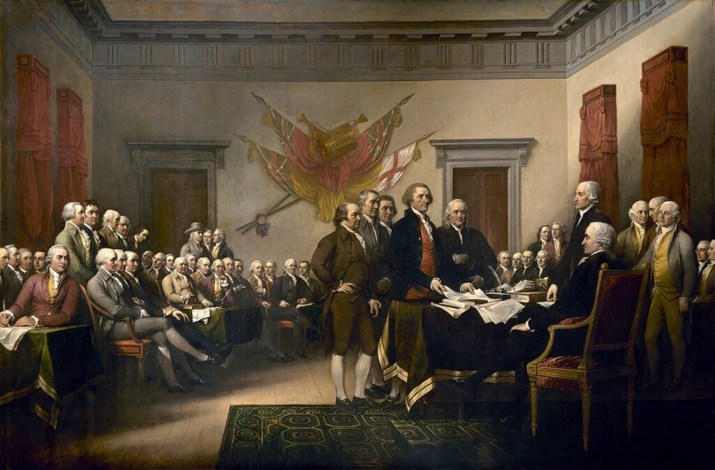 John Trumbull's painting of presentation of Declaration of Independence